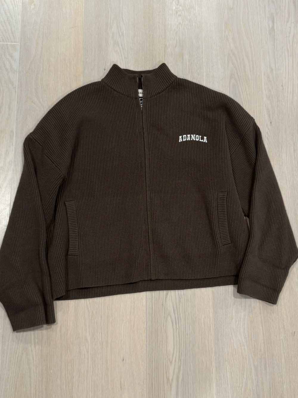 Adanola Knit Zip Sweater in Brown - Picture 1 of 4